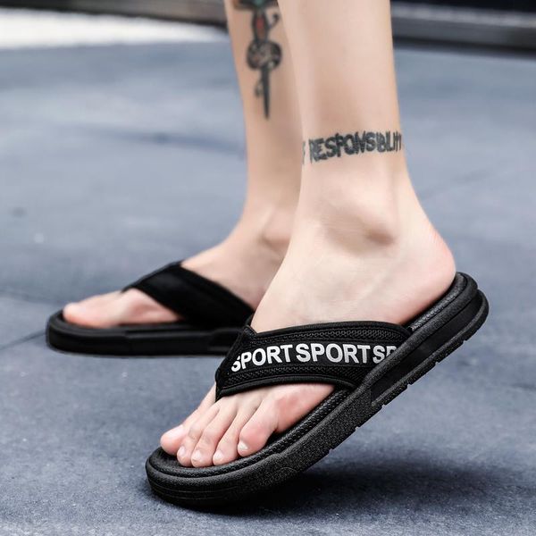 

slippers flip-flops men home fashion flip flops shower sandals man shoes beach thick sole chinelo slide, Black