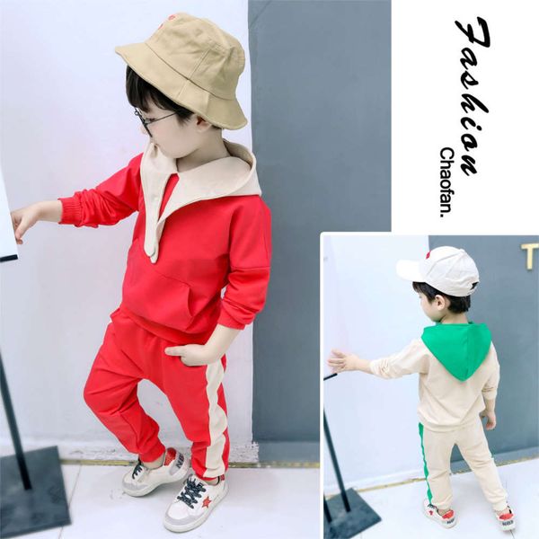 

2021 spring korean clothing new children's long sleeve two piece set boy's sports girl's suit, White