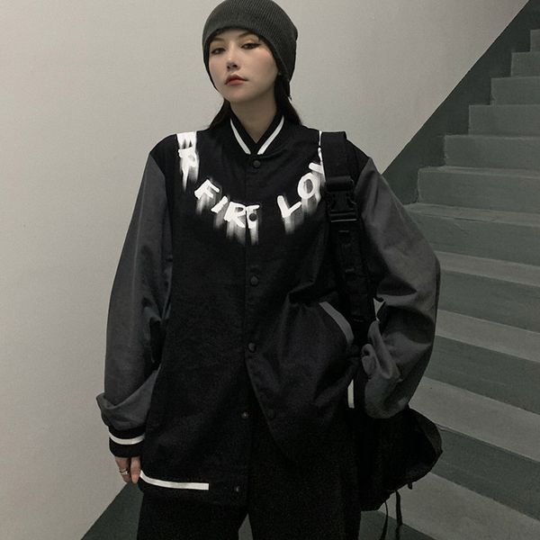 

2021 baseball uniform autumn new loose retro harajuku style hit color long-sleeved sweatshirt for men and women ftyw, Black