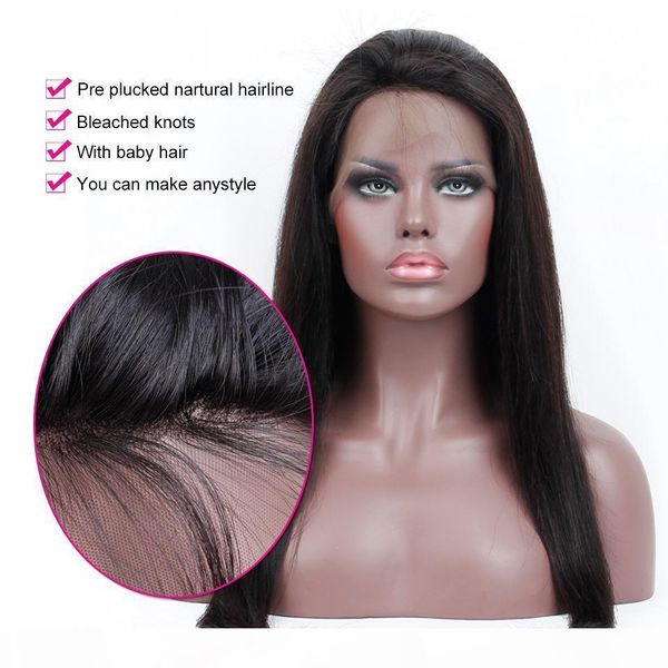 

hcdiva hair product 360 wig lace frontal human hair wigs pre plucked 150% density brazilian straight wig with baby hair remy, Black;brown