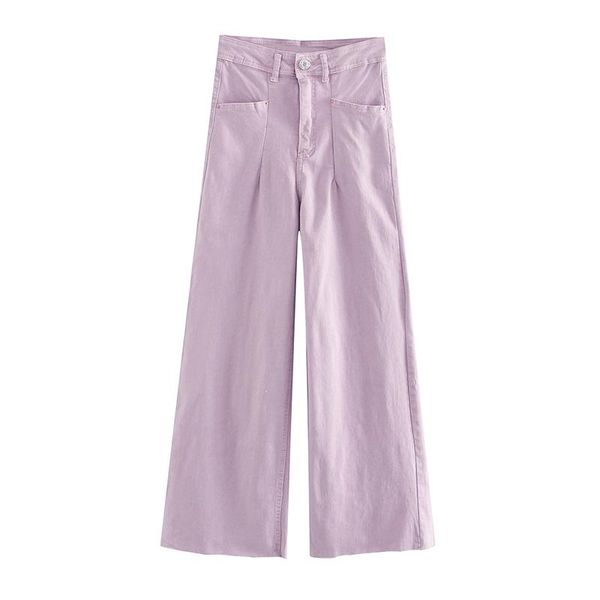 

women's jeans women fashion high waisted wide leg 2021 zipper casual solid denim pants streetwear straight purple trousers, Blue