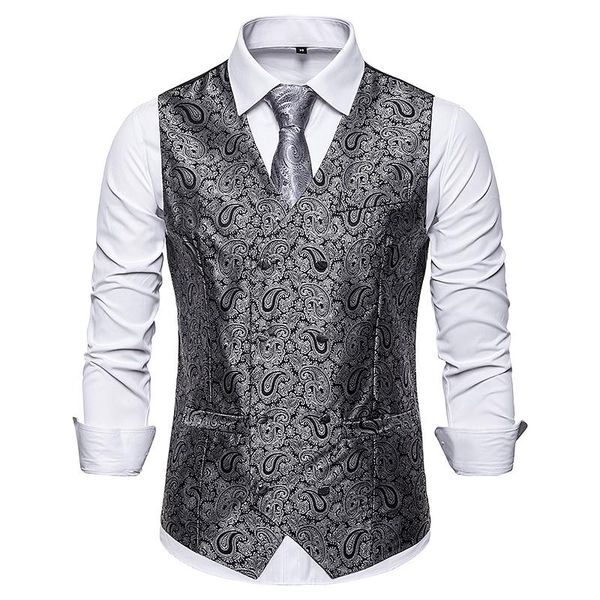 

men's vests 2021 plus size men fashion suit vest business casual style double-breasted design cashew flowers pattern sleeveless garmen, Black;white