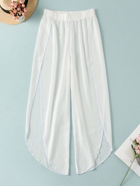 

sheer side split beach pants 23d4#, White;black