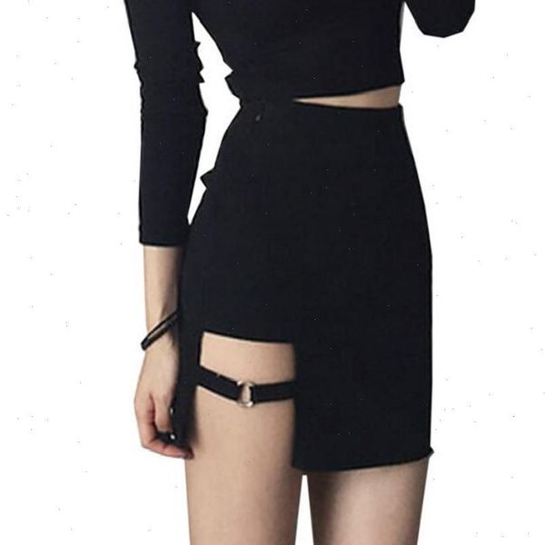 

harness garter ring skirts summer women harajuku hollow out skirt female mini skirts punk thigh strap pencil skirts, Black