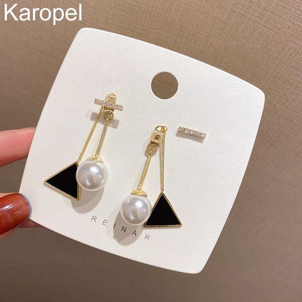 

stud karopel black triangle pearl tassel earrings fashion korean jewelry for woman luxury party girls unusual gothic, Golden;silver