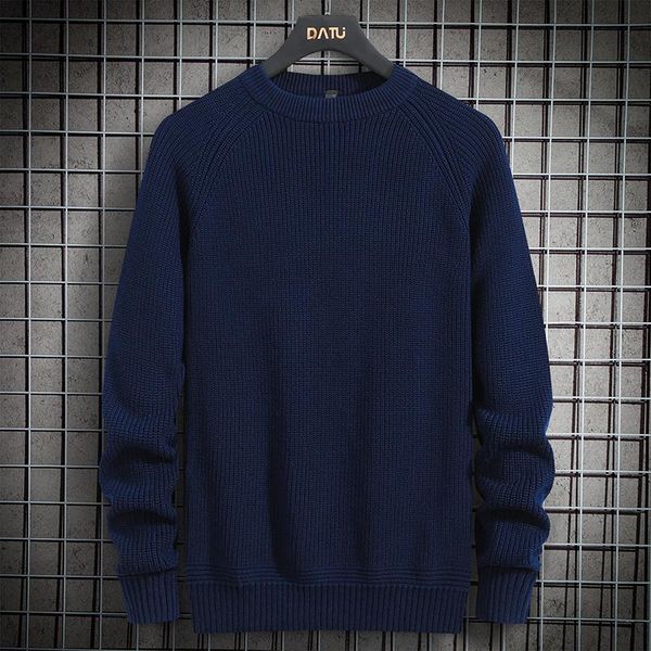 

men's sweaters pure cotton pullovers sweater thick line round neck winter solid color wild warm clothes, White;black