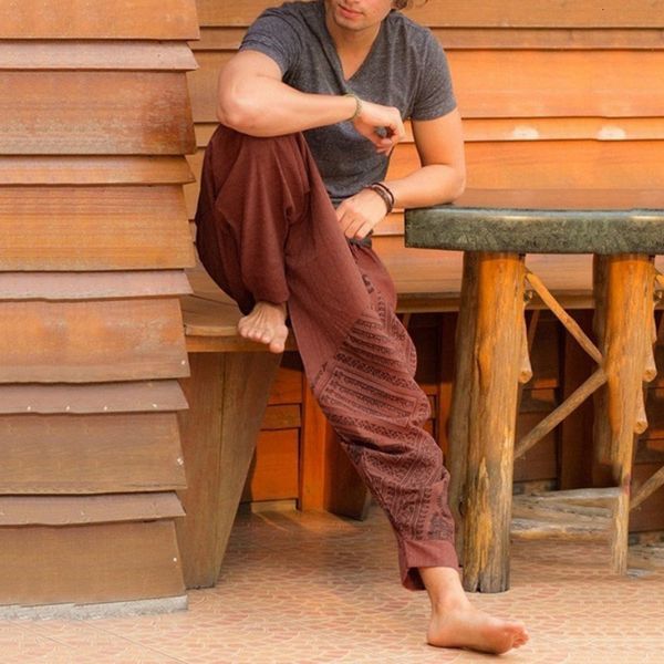 

oose long print big mate nationality comfortable casual herf men broek mode, Black