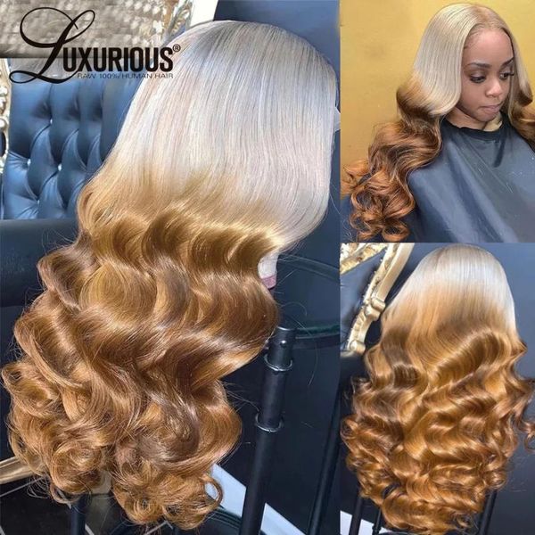 

lace wigs body wave t613/brown colored 180 density brazilian hair transparent human part for women, Black;brown