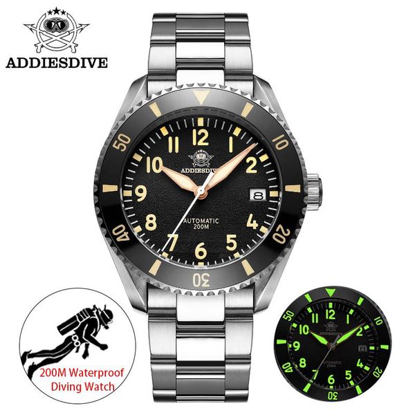 

wristwatches addies diver watch water ghost luxury sapphire nh35 men automatic mechanical watches 200m waterproof c3 super luminous, Slivery;brown