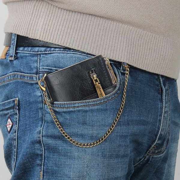 

wallets 100% cowhide genuine leather men wallet vintage double zipper coin purse small mini card holder fashion design chain male, Red;black