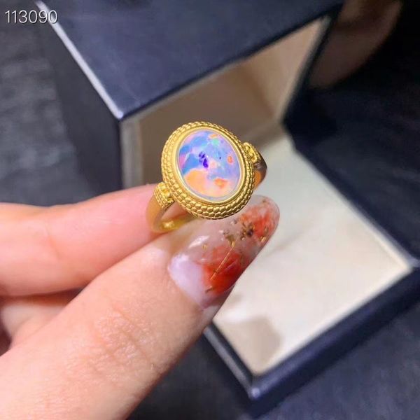 

cluster rings quality 100% real natural opal 925 sterling silver fine jewelry for men or woman, Golden;silver