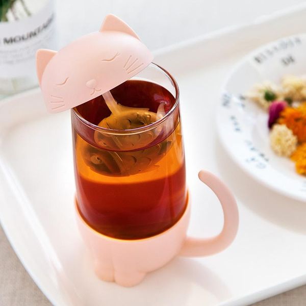 

mugs kawaii cat glass tea mug cup with fish infuser creative funny and cups cartoon cute drinking bottle for kids girl gifts