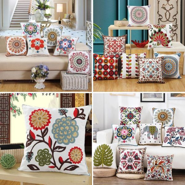

cushion/decorative pillow ethnic bohemian floral woolen embroidery pillowcase thick cotton decorative sofa cushion covers livingroom couch t