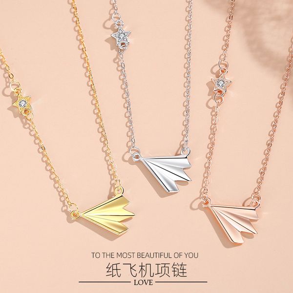 

jewelry highly quality women party wedding lovers gifts925 silver paper aircraft necklace women's clavicle chain temperament small fres