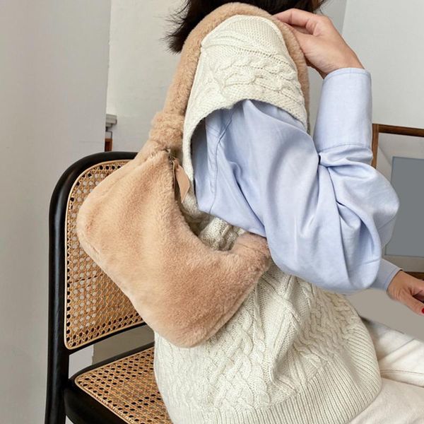 

evening bags faux fur bag women winter ladies elegant solid female shoulder underarm fashion simple all-match soft plush hairy baguette