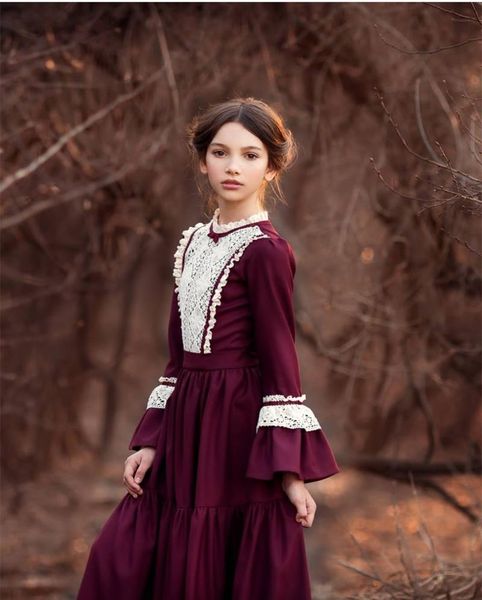 

girl's dresses 0-12y baby girl autumn winter lace wine red burgundy long dress for christmas birthday, Red;yellow