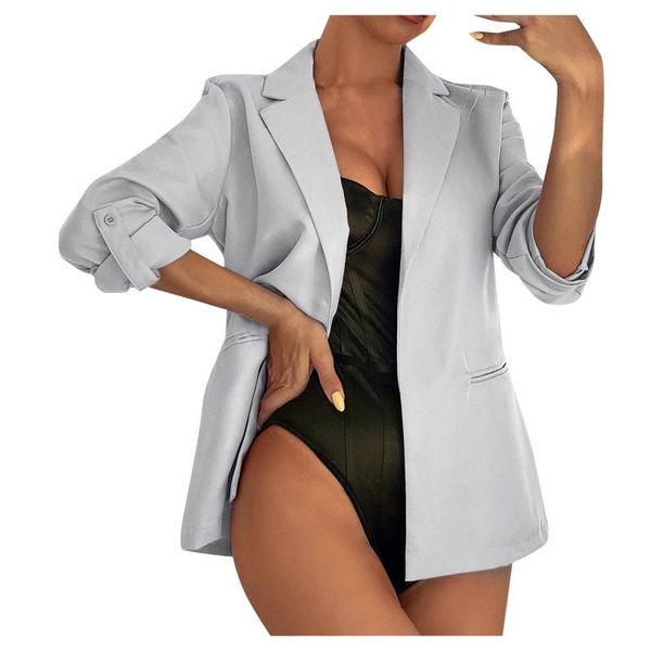 

women's jackets 2021 fashion women coat plus size silk satin jacket long sleeve office formal cardigan pockets work female suit, Black;brown