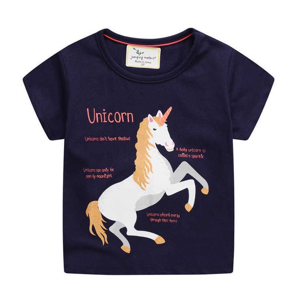 

jumping meters children's t shirts for summer girls cotton unicorn printed selling toddler clothing cute tees 210529, Blue