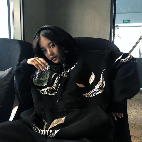 

winter gothic venom hoodie ladies oversize sweatshirt harajuku loose print hooded aesthetic hoodie spring men hoodie streetwear, Black