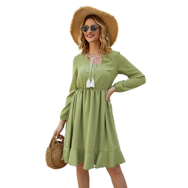 

women beach casual spring-summer new type lace-up dress, Black;gray