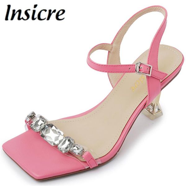 

dress shoes insicre 2021 elegant wedding bride rhinestone women crystal summer fashion square toe sandals special stiletto heels, Black