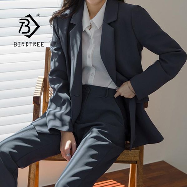 

women's two piece pants casual trousers suit korean lapel double-breasted office ol loose set 2021 arrival spring autumn s17205x, White