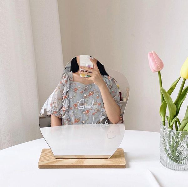 

mirrors nordic simple makeup mirror ins irregular acrylic decorative wooden base cosmetic beauty tools deskdecoration