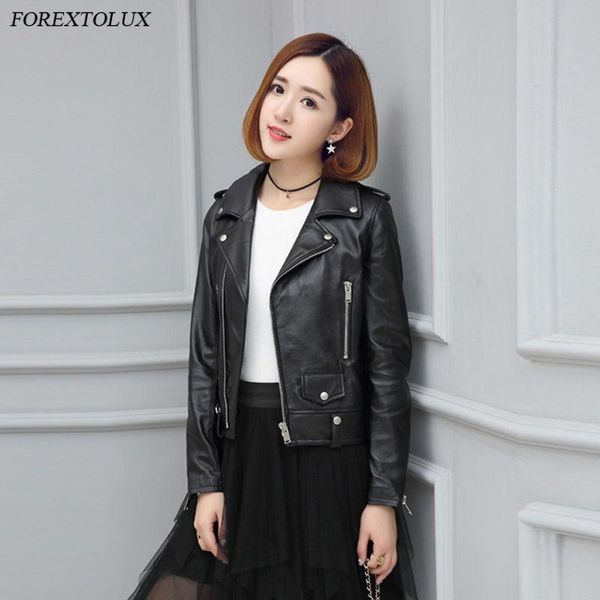 

new black soft pu artificial leather jackets smooth motorcycle women crop fashion zipper pockets slim factory outerwear