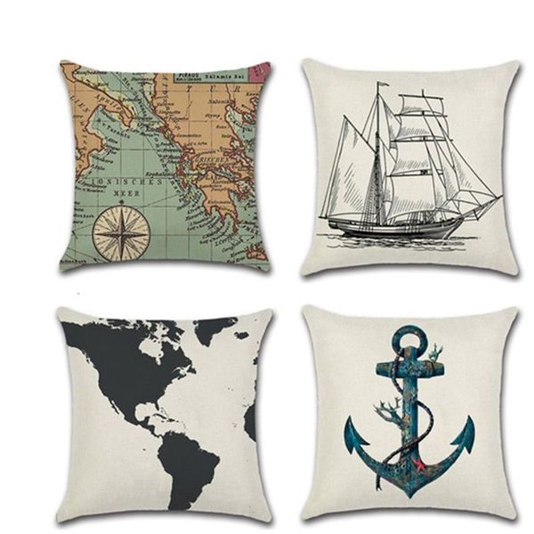 

cushion/decorative pillow navigation compass anchor cover nautical linen case home decorative mediterranean cushion 45*45cm