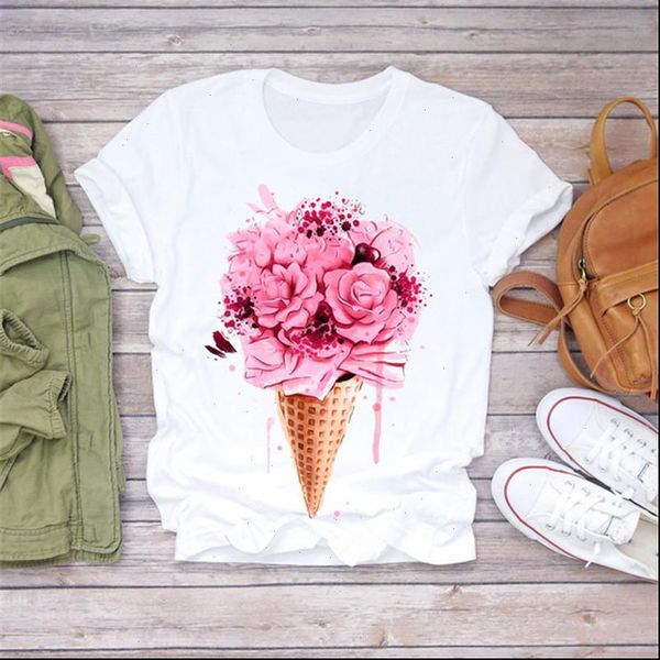 

new lovely floral flowers print women t shirt summer short sleeve casual white tee shirts aesthetics femme white