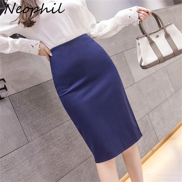 Neophil Winter Plus Size Ladies Office Work Wear Gonne midi 5XL Gonna a tubino elastica nera sottile elasticizzata a vita alta da donna S2054 210310