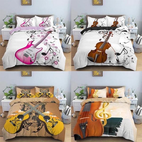 

bedding sets 2/3pcs 3d print cute pink guitar music set rainbow bedline soft duvet cover kids boys girls king //full/twin size