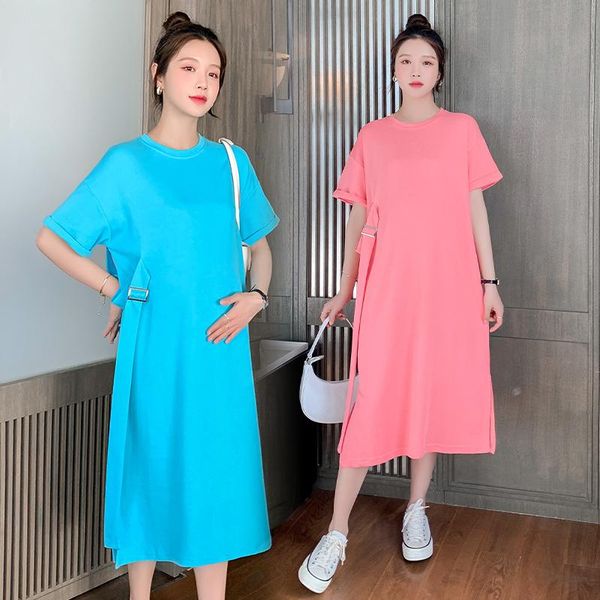 

maternity dresses 82439# clothes summer cotton short sleeves loose solid color dress pregnant women pregnancy, White