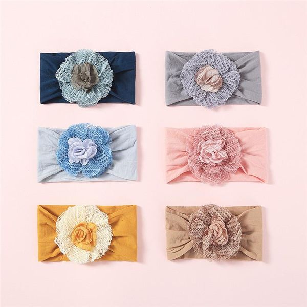 

hair accessories girls lace flower headbands soft elastic wide headwraps for baby kids customized toddler headwear wap turban, Slivery;white