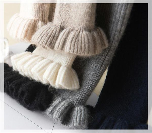 

autumn winter wood ear womens women sweaters plus size lace sleeve bottoming shirt thick warm knit fashion versatile, White;black