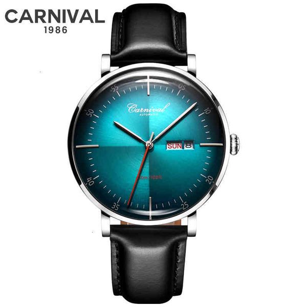 

watches automatic mechanical carnaval gentlemen brand luxury miyota movement leather calendar sapphire montre homme, Slivery;brown