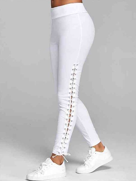 

trouser black white leggings streetwear cargo pant plus size s-3xl lace up grommet leggings skinny women pencil pants