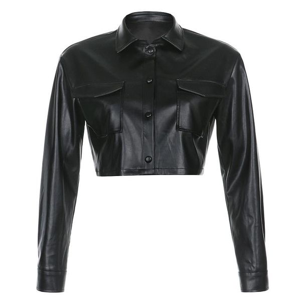 

women's leather & faux 2021 autumn winter black pu motorcycle jacket single breasted lapel long sleeve coat women suede ladies coats ko