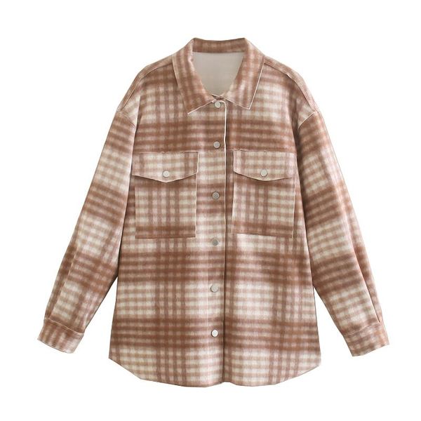 

women's jackets women brown plaid chic lady casual fashion woolen blouse design jacket female turn down collar single breasted pocket, Black;brown