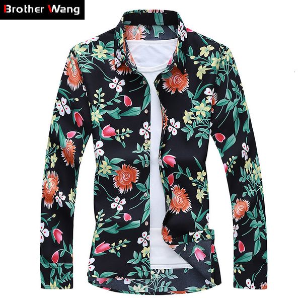 

2021 spring and autumn new hawaiian men fashion casual long sleeve flower shirt male brand plus size 5xl 6xl 7xl k72x, White;black