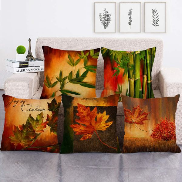 

45cm*45cm tropical plant oil painting leaves design throw cushion cover linen/cotton sofa pillow cover decorative pillow case
