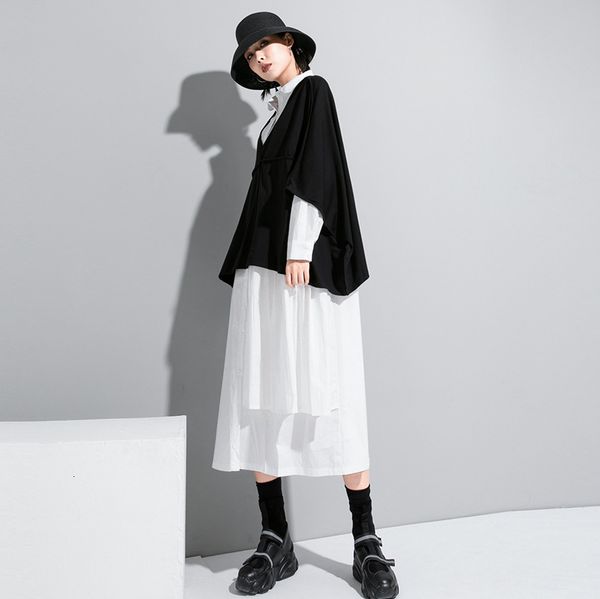 

2021 autumn and winter new solid full shirt with irregular mid-calf woman ff21, Black;gray