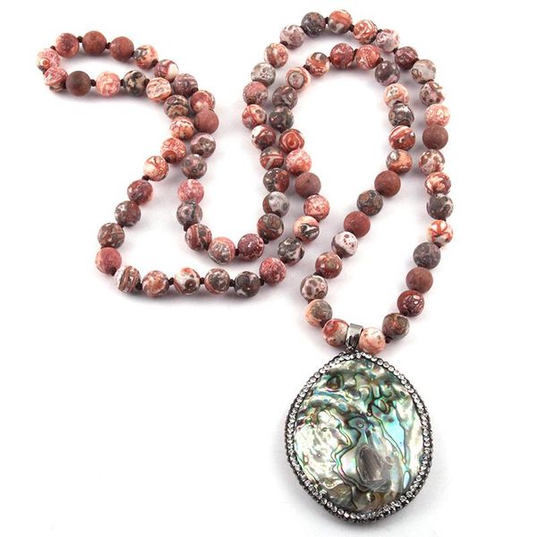 

pendant necklaces fashion bohemian tribal jewelry natural stone knotted handmake paved sea shells drop for women ethnic neck, Silver