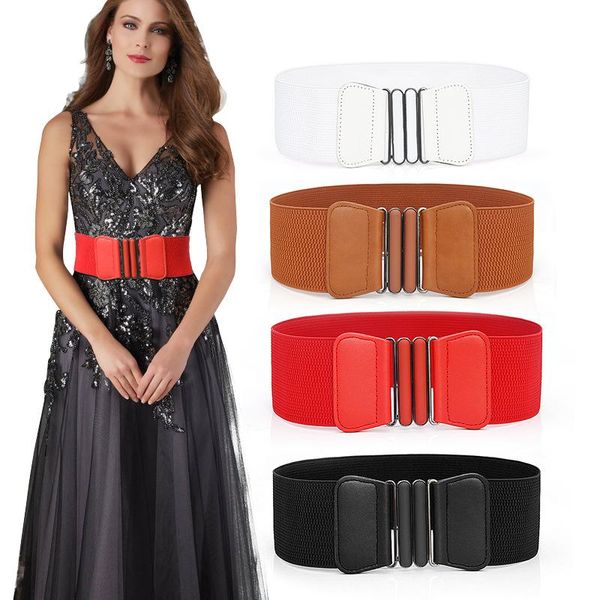 

belts ladies fashion girdle loose tight waist seal wide belt knitting all-match dress shirts elastic for women 6 colors, Black;brown