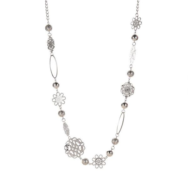 

chains flower necklace women elegant endant necklaces woman fashion european hollow chain long jewelry ladies trendy metal naszyjnik, Silver
