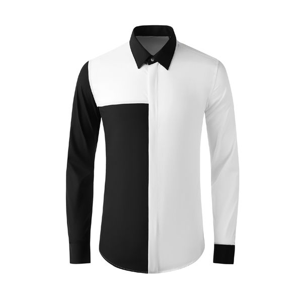 Marka Erkek Elbise Gömlek Lüks Uzun Kollu Siyah Beyaz Kontrast Renk Rahat Erkek Gömlek Artı Boyutu 4XL Slim Fit Parti Adam Gömlek
