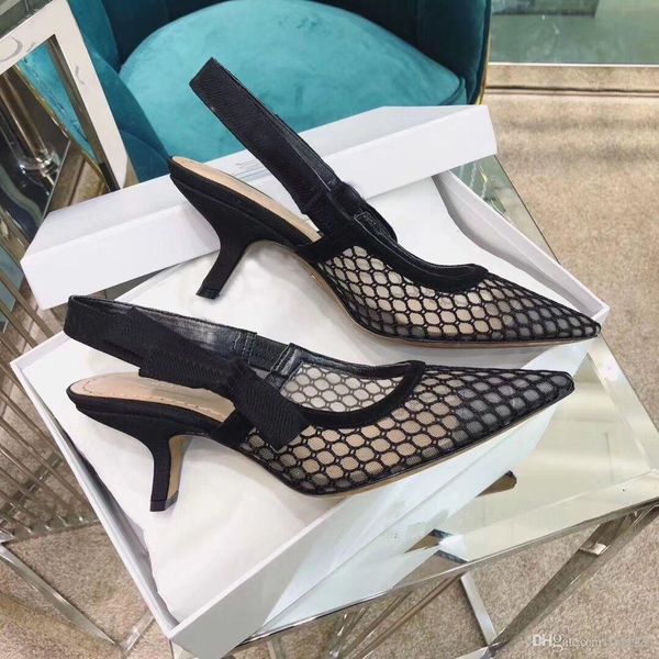 

classic high heeled sandal men fine heel heels shoe fashion letter cloth lady webbing pointed shoes large size 34-41-42, Black