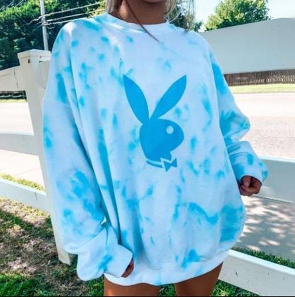 

blue rabbit tie dye crewneck sweatshirt women oversized plus size casual girls fashion sport 2021 autumn new designer pullovers, Black