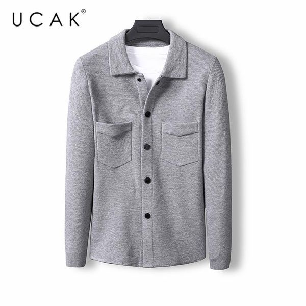 

ucak brand casual cardigans men clothes button pockets sweatercoat clothing streetwear solid color cardigan pull homme u1221, White;black