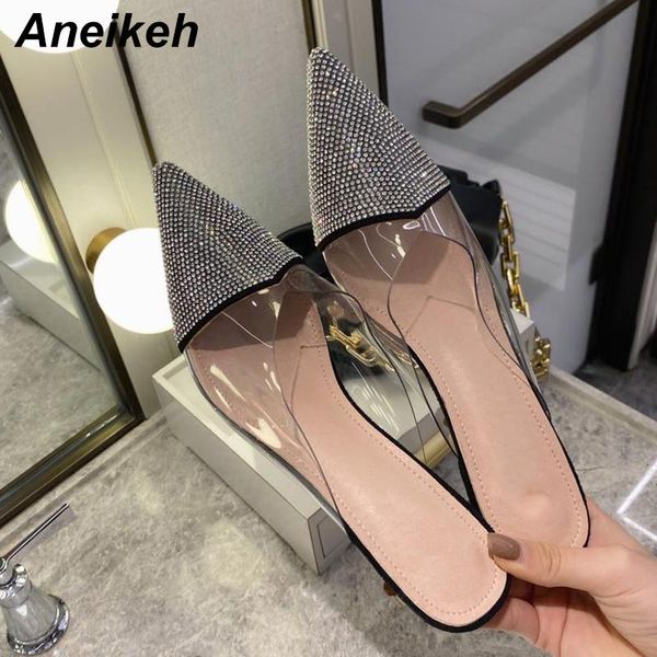 

aneikeh summer women shoes pointed toe slippers stiletto heels pvc leisure polka dot shallow basic outsize black size 35-39 new
